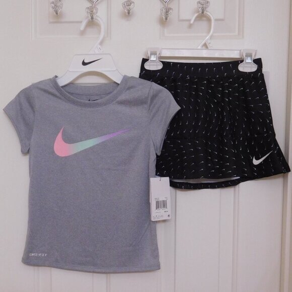 NWT 2pc Nike Gray Colorful Swoosh Top & Swoosh Print Skort Set sz 3t - Picture 1 of 1
